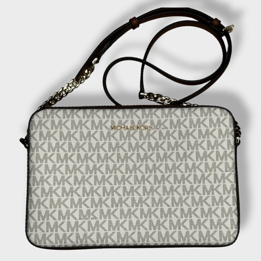MICHAEL Kors Jet Set Saffiano Leather Crossbody Bag White and Brown